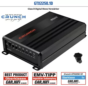 Crunch GTX2250.1D Digitaler Mono 1-Kanal Verstärker 2250W mit Bass Fernbedienung - Bild 1 von 14