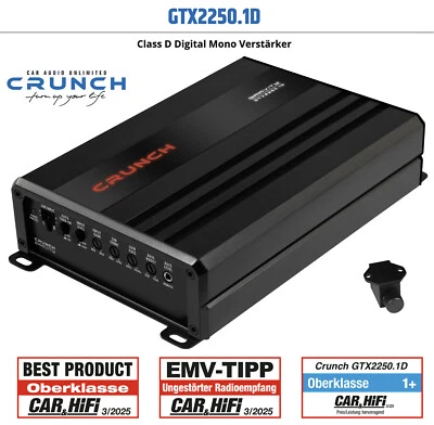 Crunch GTX2250.1D Digitaler Mono 1-Kanal Verstärker 2250W mit Bass Fernbedienung - Bild 1 von 4