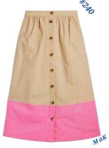 J. Gonna donna Crew colorblock lino cotone midi, beige/rosa, taglia small nuova con etichetta - Foto 1 di 12