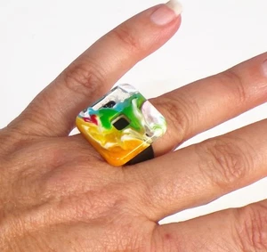 Sobral Pitagoras L2 Pollock Square Bead Artist Made Ring Size 8 - Picture 1 of 9