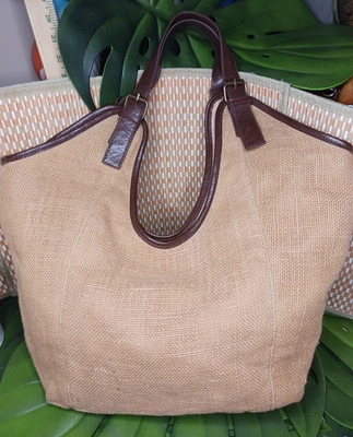 Натуральный цвет сплетенный двойной пряжкой ручки ~ пляж сумка с короткими ручками Hobo ~ с подкладкой и подкладкой - Изображение 1 из 4