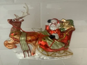 Robert Stanley ornamento Babbo Natale in slitta con renne. Glitter. 6" - Foto 1 di 6