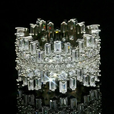 Alianza de compromiso de diamantes talla baguette creada en laboratorio de 2 quilates de oro blanco de 14 quilates Fn Foto 1 de 4