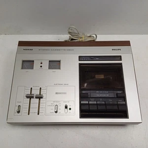 Philips N2532 Stereo Cassette Deck TESTED Vintage Woodgrain DIN/RCA +VIDEO! - Imagen 1 de 17