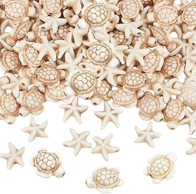 Alrededor de 120 piezas cuentas de estrellas de mar y tortugas marinas cuentas de turquesa sintética dijes océano Foto 1 de 4