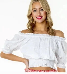 Camisa Olivia James the label Gia Fuera del Hombro Talla XS Algodón Blanco Ojales - Imagen 1 de 7