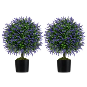 Set of 2 Artificial Lavender Topiary Ball Trees 23" Faux Boxwood Ball Tree - Picture 1 of 10