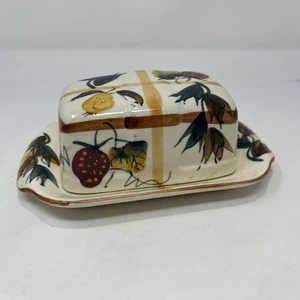 Piatto Burro Vintage Nasco Ceramica Rivestito Fragola Pera Frutta Plaid - Foto 1 di 12