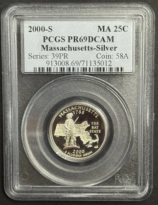 2000-S Massachusetts 90% SILVER Quarter ~PCGS PR69DCAM State Flag Label - Image 1 of 2