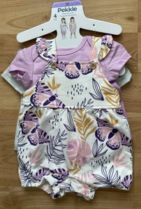 Pekkle Baby Mädchen 4 teiliges Overall & Shorts Set Schmetterling Größe 3M - Bild 1 von 6