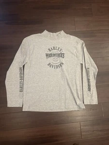 Vintage Y2k Harley Davidson Sleeves Long Sleeve Shirt Grey Black Large - Picture 1 of 9