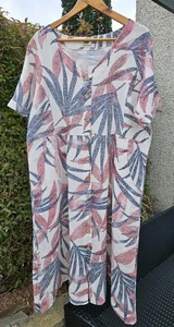 Woolovers 100% Linen Button Through Dress UK Size 18 Dotty Palm Print Lagenlook  - Picture 1 of 12