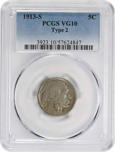 1913-S Buffalo Nickel Type 2 VG10 PCGS - Picture 1 of 2