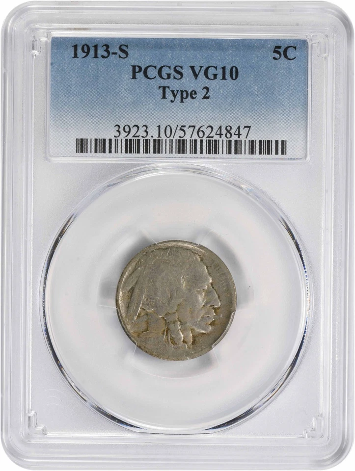1913-S Buffalo Nickel Type 2 VG10 PCGS - Image 1 of 2