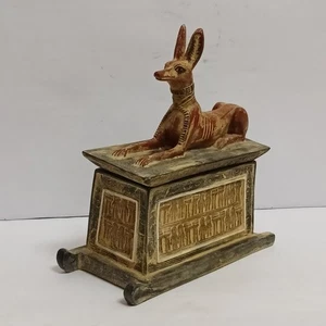 Decorazione Statua Egizia Anubi - Scatola Faraone Faraone Fatta a Mano con Dettaglio Geroglifico - Foto 1 di 11