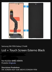 DISPLAY ANTERIORE ESTERNO ORIGINALE SAMSUNG SM-F956 GALAXY Z FOLD6 SERVICE PACK - Foto 1 di 2