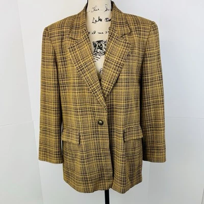 Vintage Ellen Tracy Women Size 16 Silk Blend Plaid Boxy Blazer Academia Clueless - Image 1 of 4