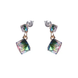 Zircon Ear Studs Bride Dinner Party Colorful Earrings Elegant Dangler - Picture 1 of 12