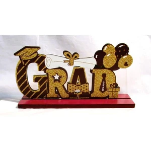 Artist Made Wood Graduation Plaque, Desktop, Burgundy and Gold, 4 x 8 Inches - Picture 1 of 3