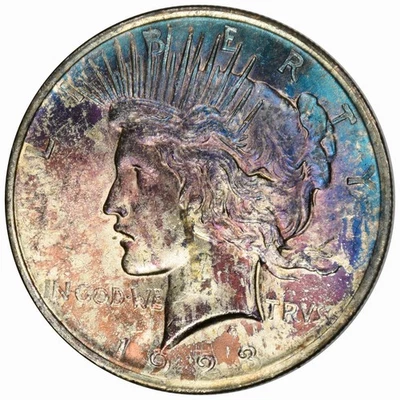 1923 Peace Dollar - Unc - Rare Monster Gradient Toned Rainbow Toning! (Inv#076) - Image 1 of 2