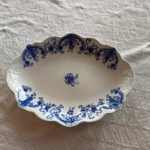 Antique Savoy Royal Semi Porcelain England Flow Blue White Platter 14 X 11 X 1.5 - Picture 1 of 14