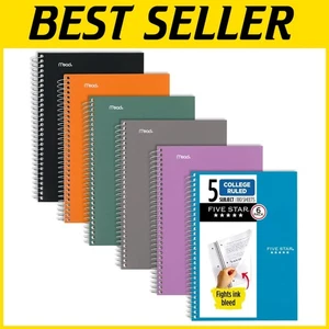 Vibrant 5 Subject Spiral Notebooks with Soft Cover – College Ruled, Eco-Friendly - Picture 1 of 10