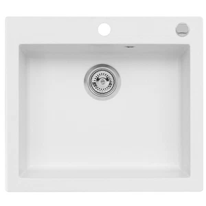 Weisse Granitspüle Küchenspüle Mojito 60 Spülbecken Einbau Spüle Exzenter Siphon - Bild 1 von 2