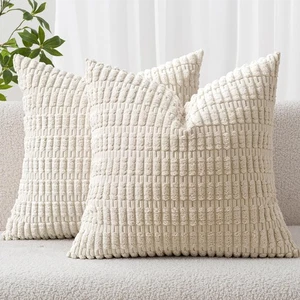 Pack of 2 Corduroy Decorative Throw Pillow Covers 20x20 Inch Soft Boho Stripe... - Picture 1 of 9