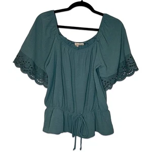 London Rose Schößchen Bluse Größe Large Boho Cutouts verziert Country Prairie - Bild 1 von 4