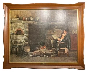 Solid Comfort W. Lippincott Framed Print Fireside Scene Dog Rustic Americana Art - Picture 1 of 12
