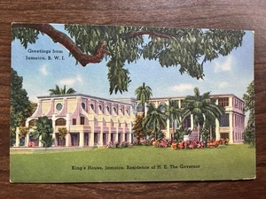 King's House, Kingston, Jamaica, BWI Postcard ~ Unposted, Linen - Picture 1 of 2