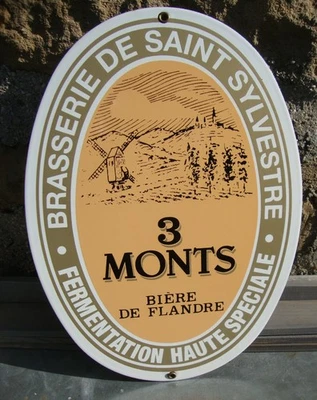plaque émaillée bière 3 MONTS  brasserie de St SYLVESTRE , bistrot , café.... - Photo 1/4