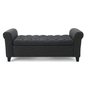 Noble House Storage Bench 20.5" x 50" Backless Flip Top Upholstered Dark Gray - Picture 1 of 12