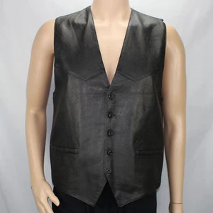 LA Leather Black Genuine Leather Western Vest Medium Regular Button Front - Picture 1 of 11
