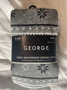 George Girl's Heavyweight Warm Cotton Tights Heather Grey Snowflake Size 7 - 10 - Picture 1 of 3