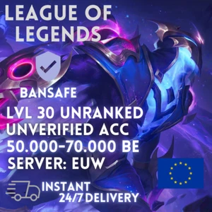 BANSAFE! Lol Smurf Account League of Legends 50-70k Lvl 30 EUW Fresh HANDLEVELED - Bild 1 von 1