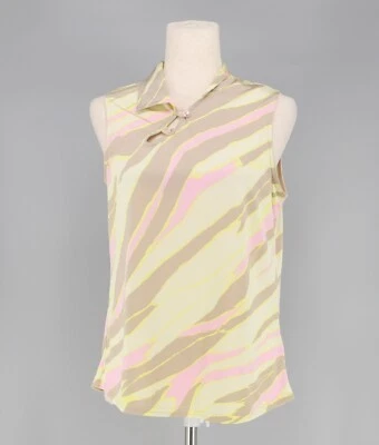 JAMIE SADOCK Sleeveless Collared Pink Cream Neutral Printed Golf Top Size M - Image 1 of 4