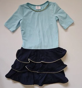 Hanna Andersson 130 8 Aqua/Navy Drop Waist Ruffle Dress AG1-18 - Picture 1 of 3
