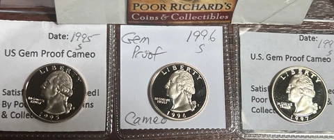 1995, 1996, & 1997 S Proof Quarters As Pictured. From Proof Sets. Gems! Q128 Cover