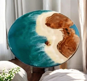 Tavolo artistico artigianale in resina epossidica verde per interni di lusso casa e ristorante - Foto 1 di 12