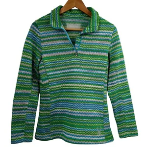 Spyder 1/4 Zip Pullover Chevron Striped Knit Sweater Fleece Jacket Size 10 Green - Picture 1 of 12