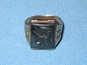 Antiker Intaglio 10K Gold & Diamant Hämatit griechischer trojanischer spartanischer Soldat Ring - Bild 1 von 8