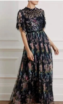 NEEDLE & THREAD Sz 8 UK 4 US Black Floral Beaded Long Maxi Dress Gown NWT - Image 1 of 4
