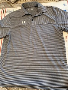 Herren Under Armour Polo Golf gestreiftes Shirt Kopfbedeckung lose Large - Bild 1 von 2