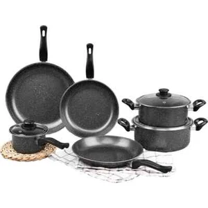 Batteria da Cucina Set Pentole 9 Pezzi e 3 Padelle, Coperchi in Vetro - Foto 1 di 1