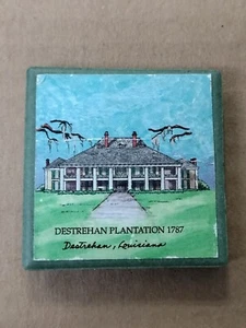 Vintage Destrehan Plantation Louisiana Souvenir Fridge Magnet Ceramic Tile - Picture 1 of 4