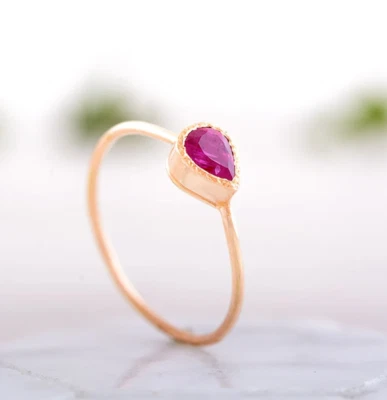 Natural Ruby Gemstone Ring Solid 10K Gold Stacking Jewelry Gift Size Available - Image 1 of 4