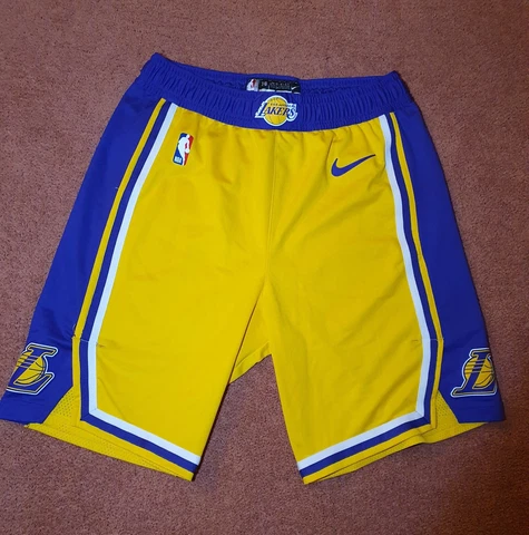Nike NBA Lakers Game Issued Worn Gold Yellow Icon Shorts Size 38 Cover