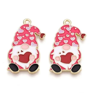 10 Cute Pink Valentine Gonk with Heart Shaped Gold Tone Charm Pendants - Picture 1 of 2