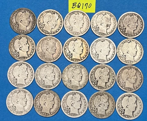 Silver Barber Quarter Roll Lot of 20 Coins | 90% Silver Barber Quarters | #BQ170 Cover